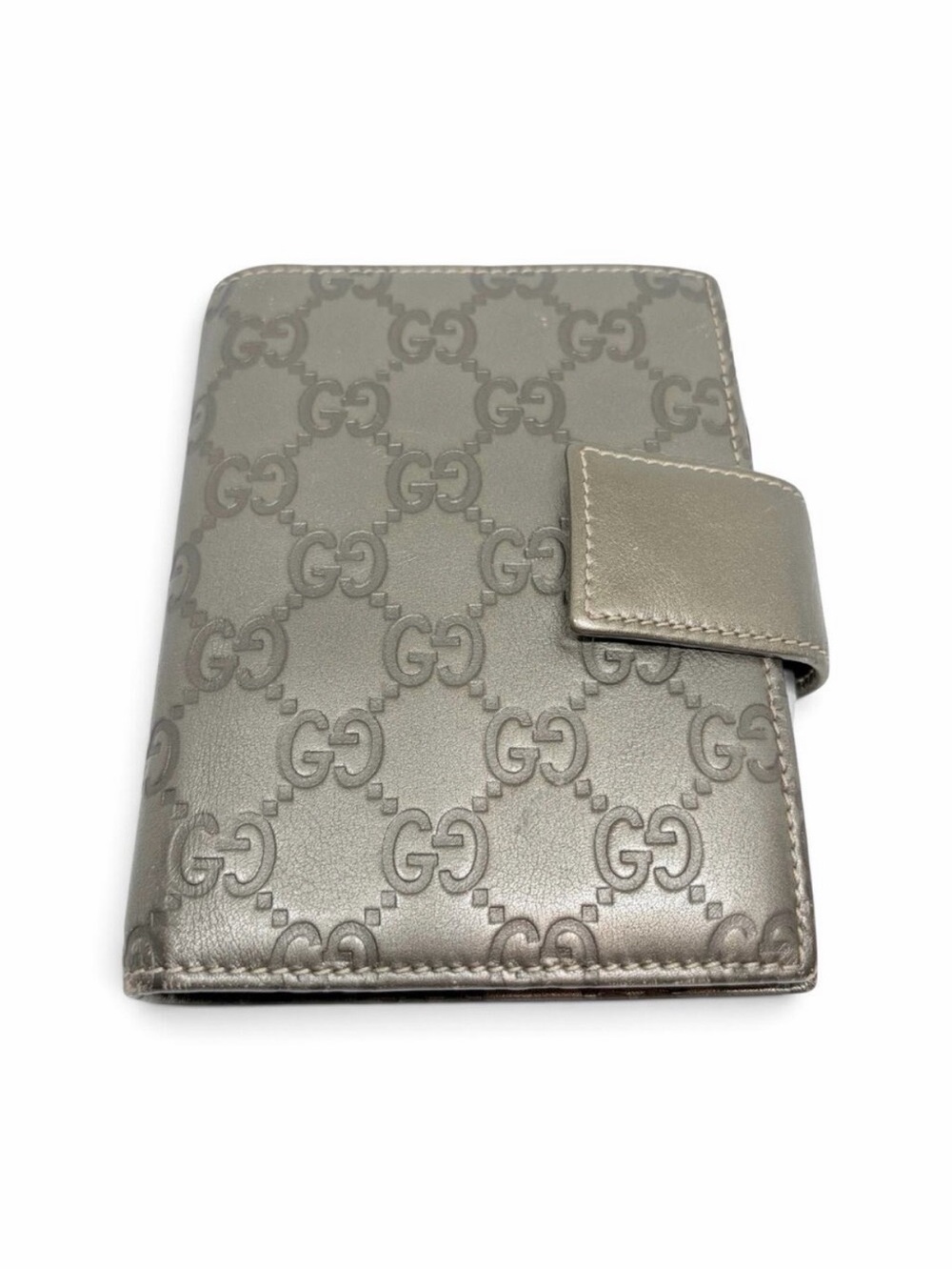 Gucci Guccissima Bronze Pewter Leather 6-Ring Agenda Planner w/ Pen & Pouch